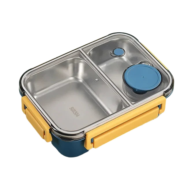 Bento boks i rustfritt stål, isolert, 3 rom, med lokk, holder måltider varme eller kalde, ideell for reise.
