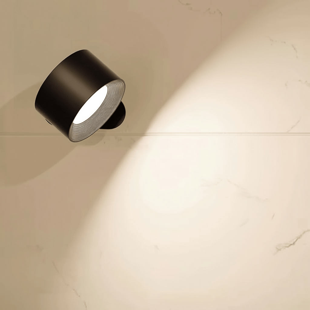 Minimalistisk trådløs vegglampe, oppladbar med fjernkontroll. Ideell for moderne stuer og soverom.