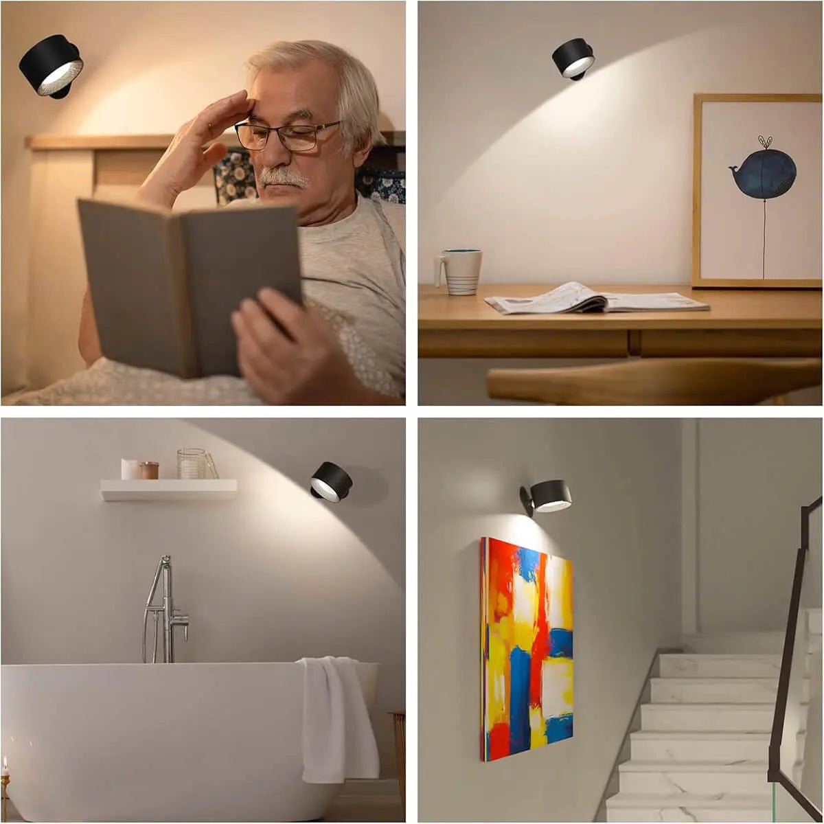 Hvit trådløs vegglampe med fjernkontroll. Nordisk design for moderne interiør og smart belysning.