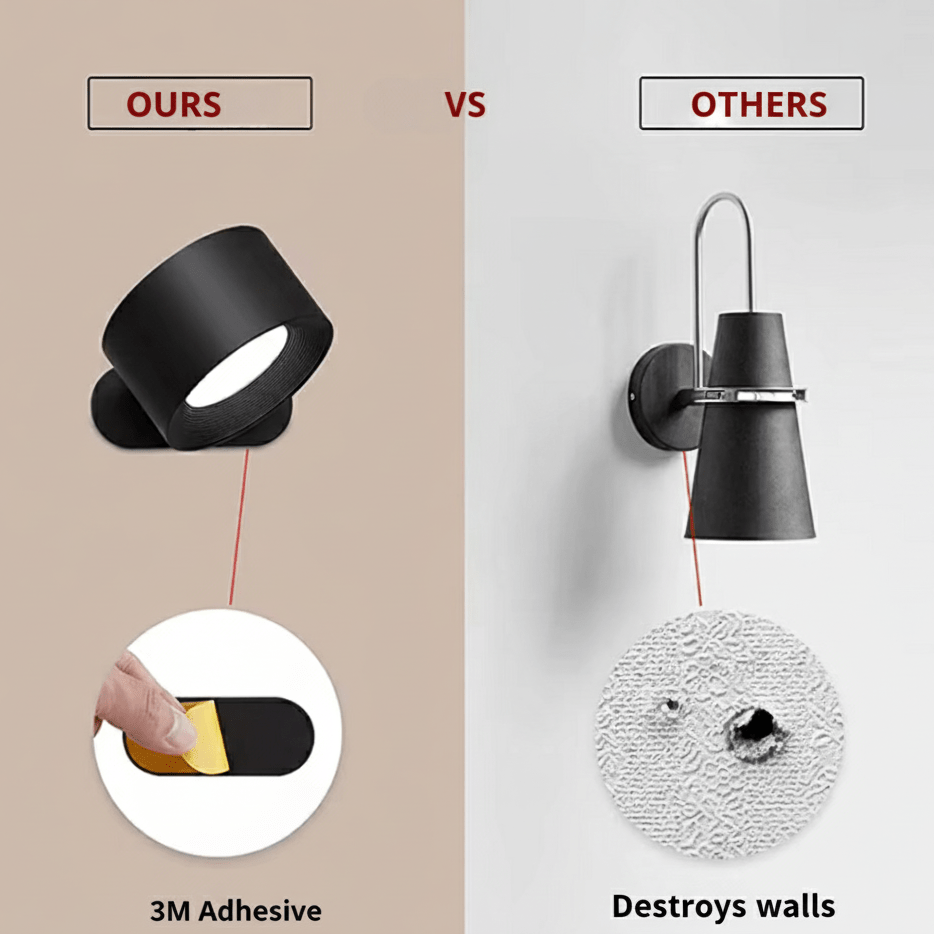 Innovativ trådløs lampe med fjernkontroll. Vegglampe i nordisk stil for både stue og soverom.