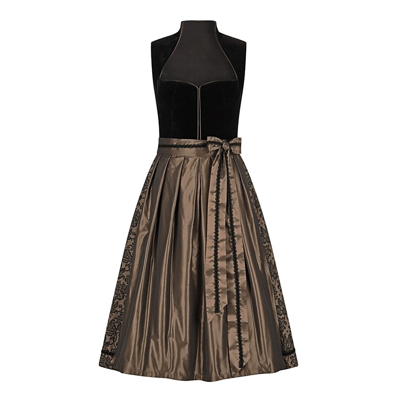 Tradisjonell brun dirndl kjole for kvinner, perfekt for Oktoberfest, festantrekk eller temafest. Elegant polyesterkostyme.
