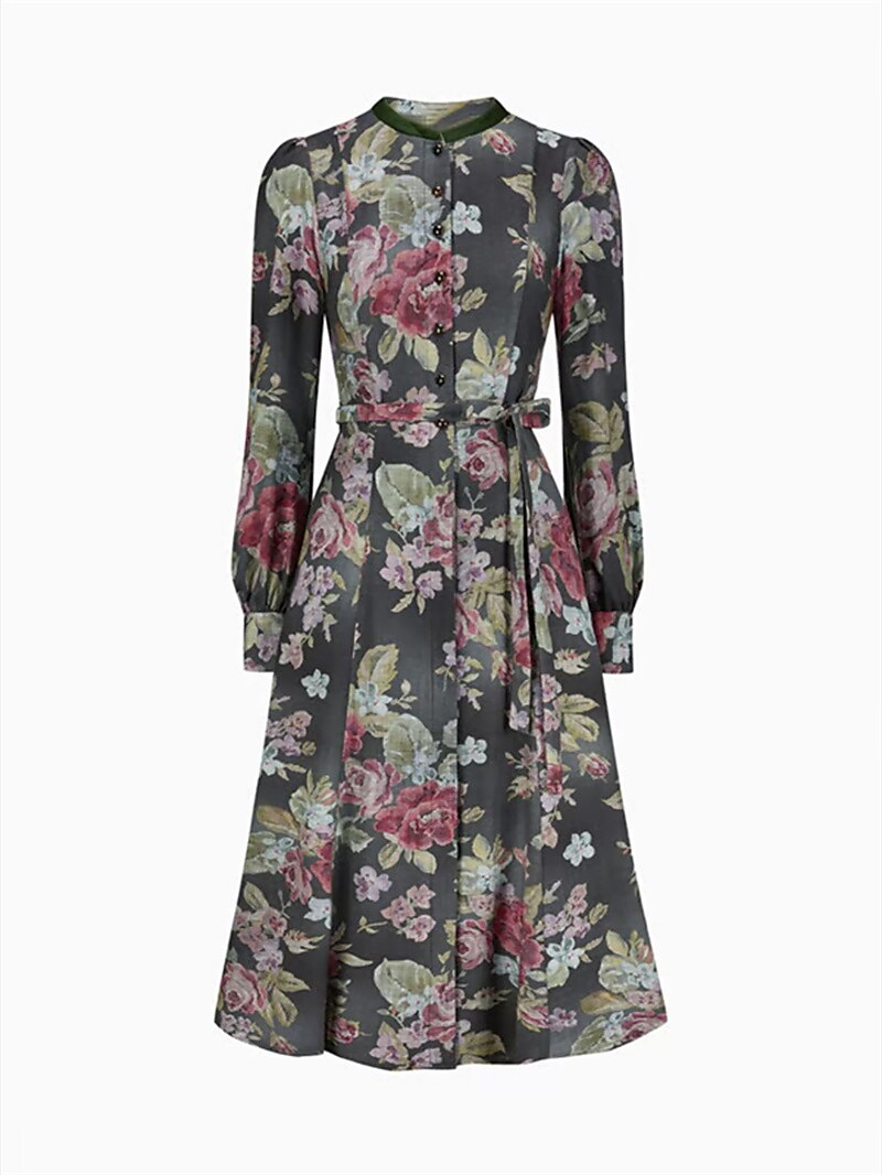 Vintage-inspirert dirndl kjole for kvinner, komfortabel passform og bayersk blomstermønster, perfekt for feiringer.