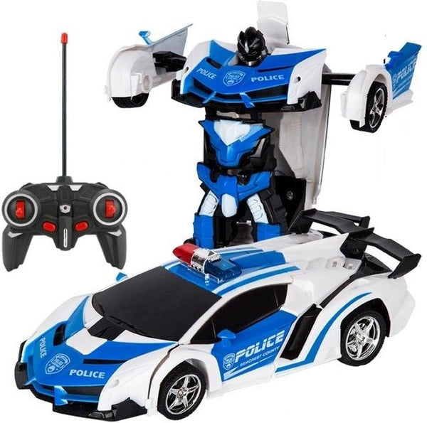 Fjernstyrt transformer bil leke som lyser og lager lyder for barn.