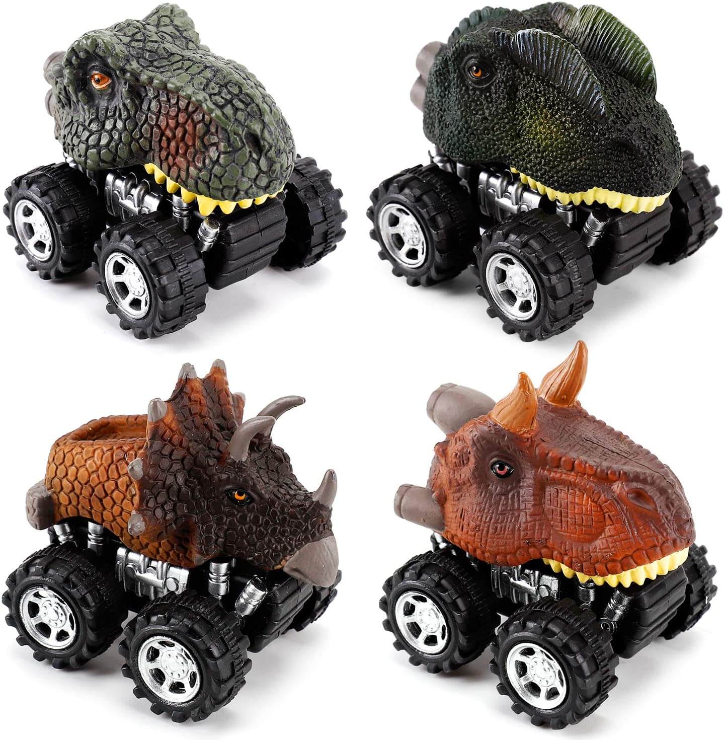 Pedagogisk trekkbakbil med dinosaurmotiv, ideell for barnelek og læring.
