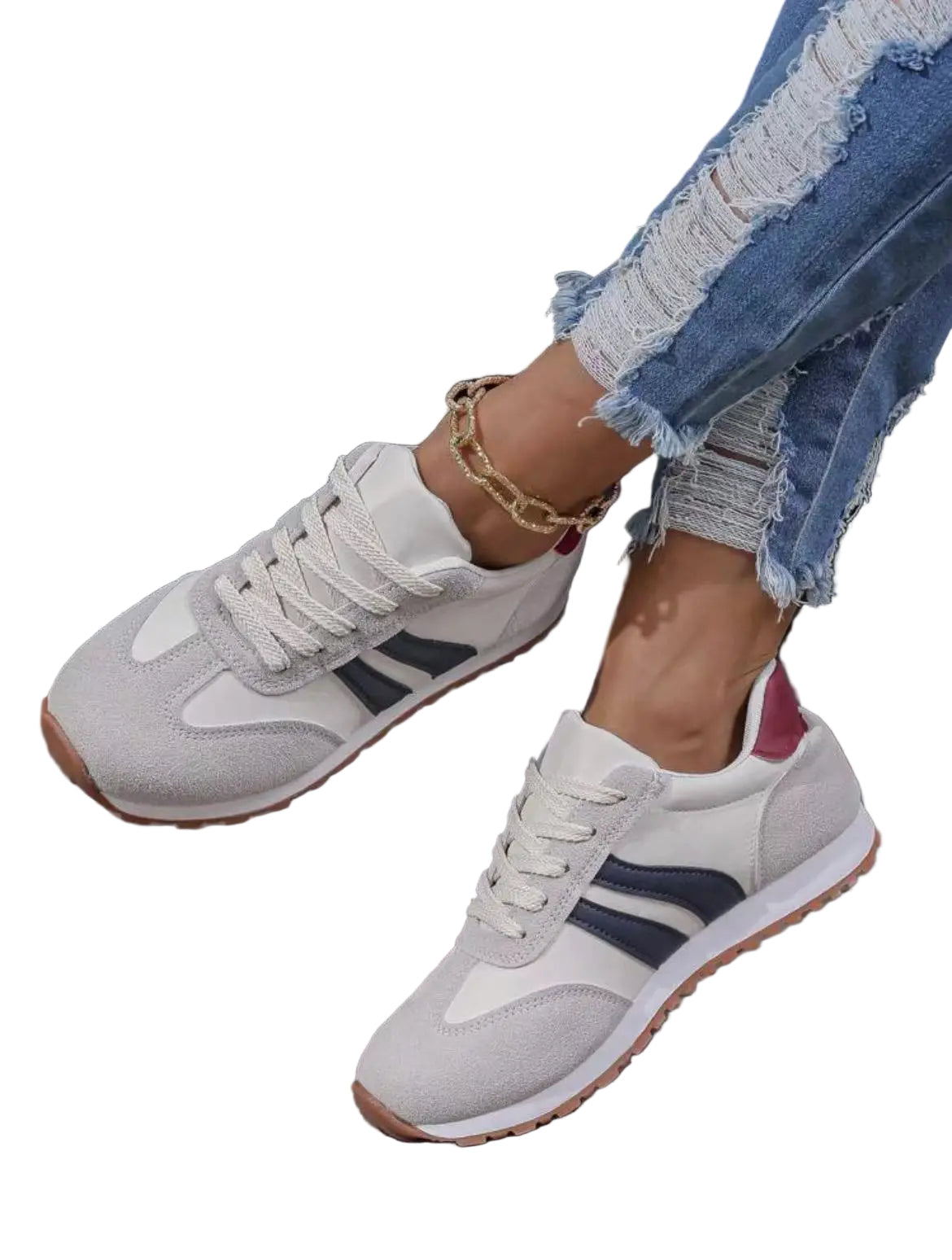 Trendy damesneakers med lav topp og stilige sidestriper. Komfortable joggesko for hverdagsbruk.
