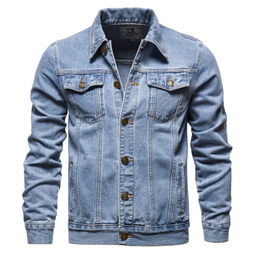 Trendy herre vasket denimjakke med doble brystlommer. Perfekt for allsidig hverdagsstil.