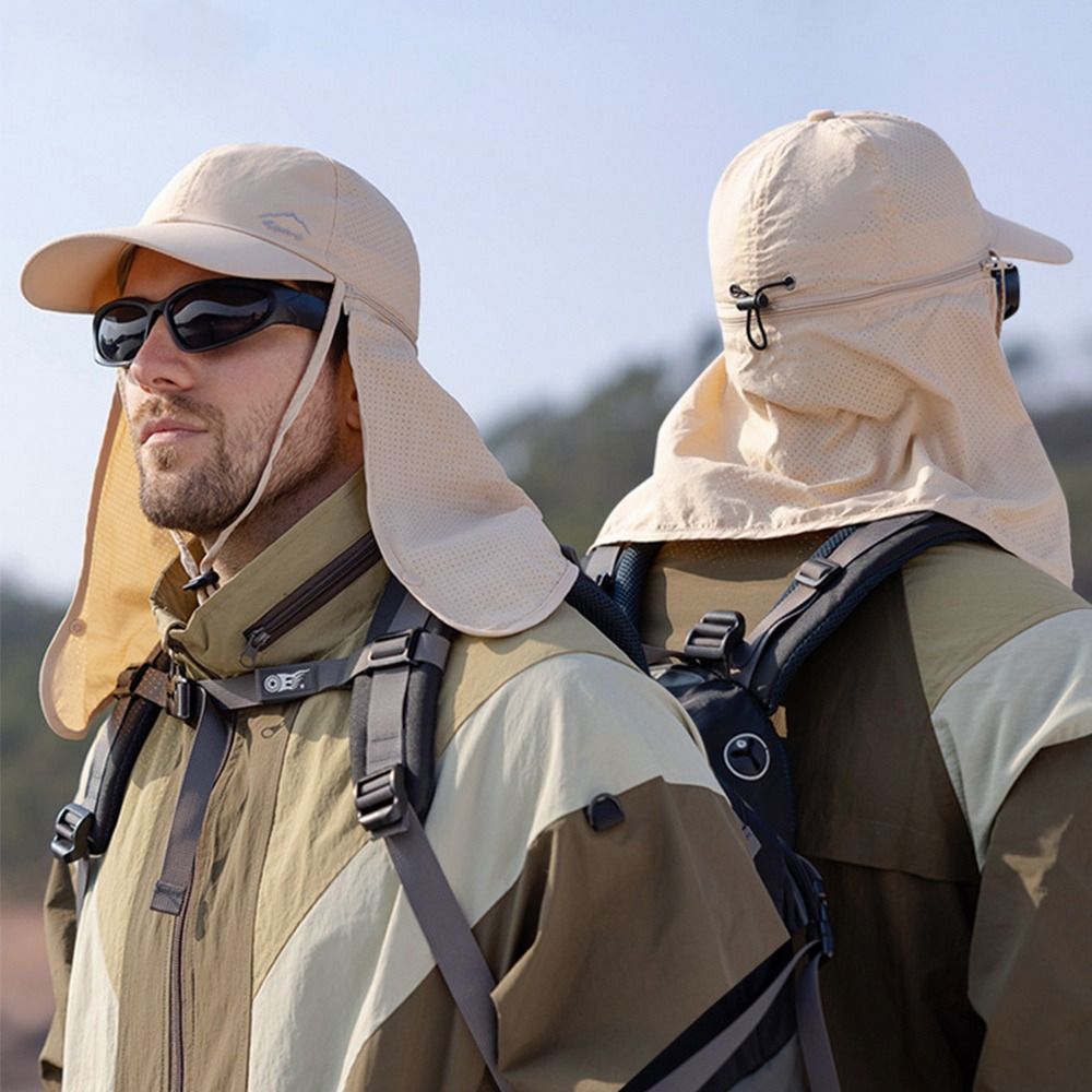 Pustende turhatt med lang nakkebeskyttelse. Perfekt justerbar solhatt for hiking og aktivt friluftsliv.