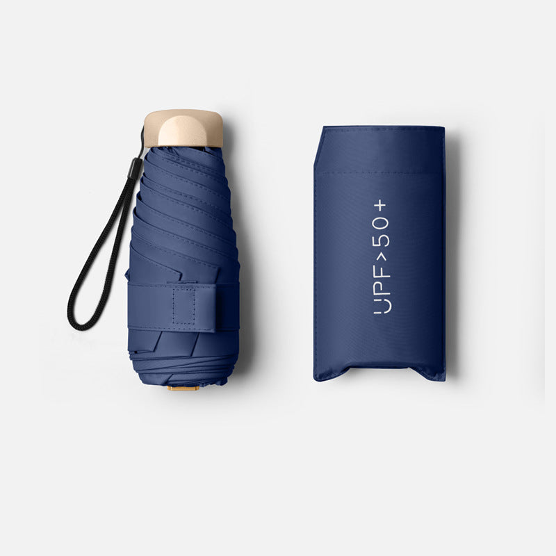 Kompakt paraply for reise, med sterk UV-beskyttelse og vindtett design.