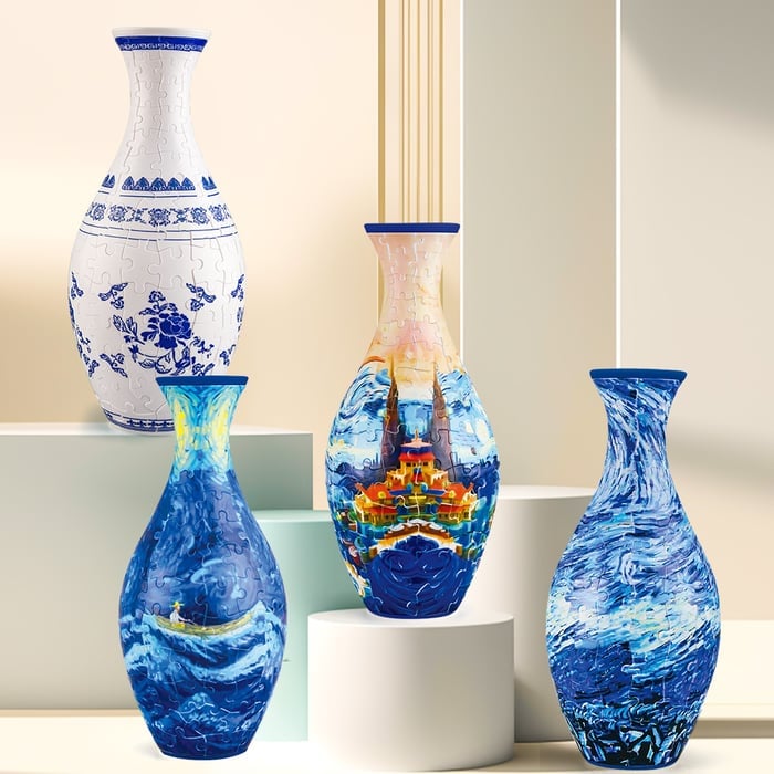 Moderne 3D puslespillvase for blomster. Unikt monteringssett, perfekt for hjemmedekor.