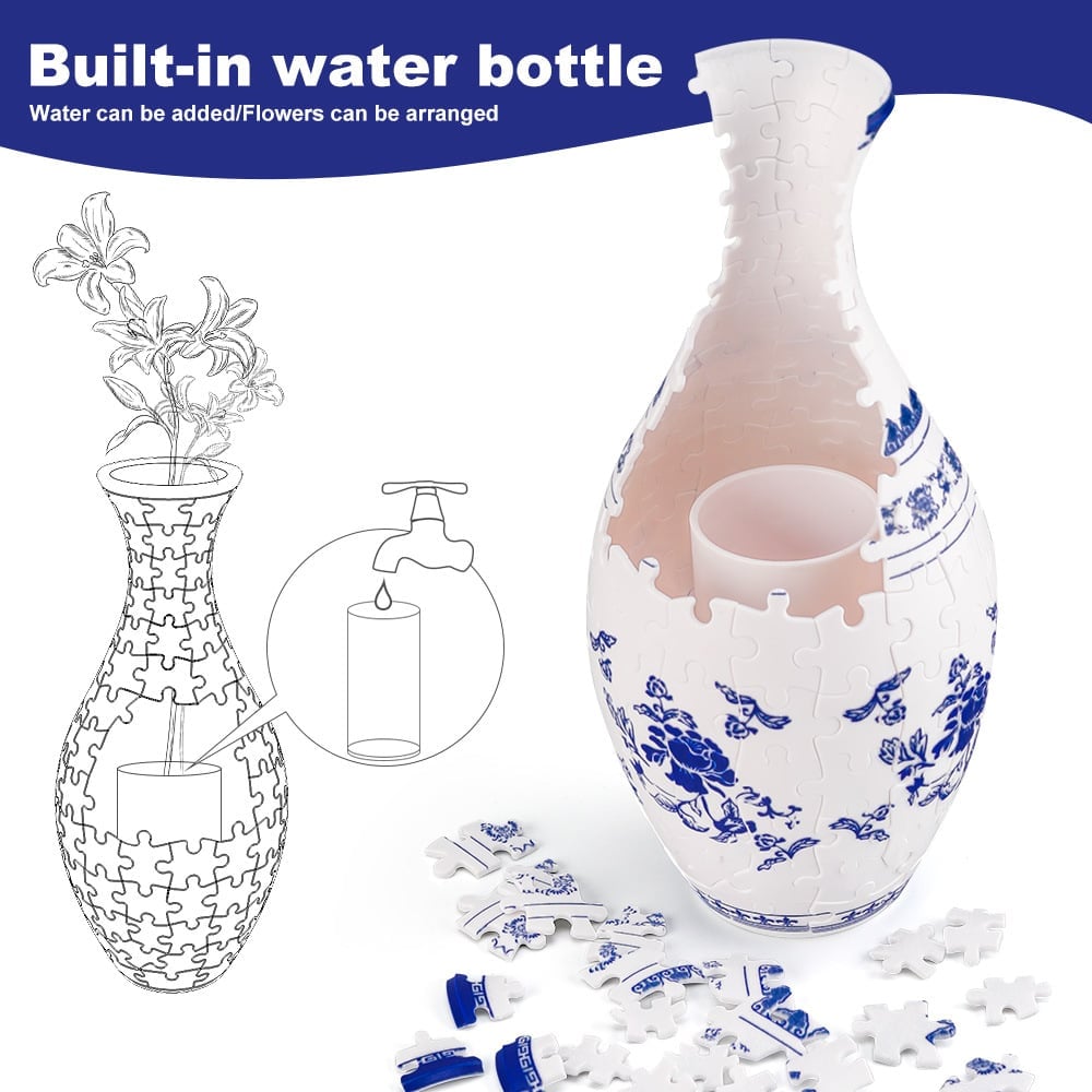 Kreativ puslespillvase, 3D design. Perfekt DIY prosjekt for interiørdesign og dekorasjon.
