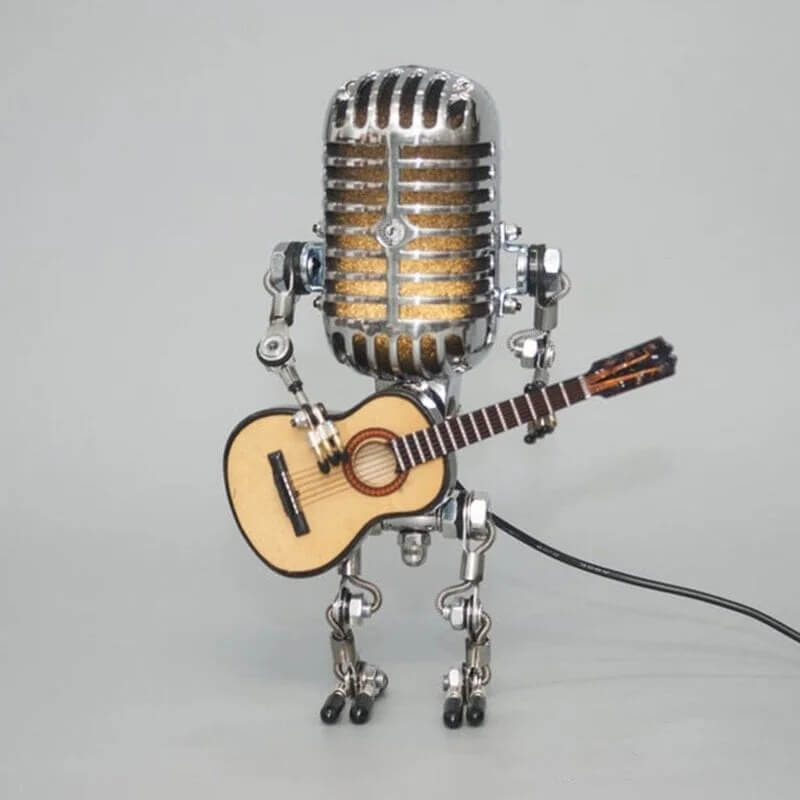 Retro-inspirert designlampe, mikrofonrobot skrivebordslampe med varm LED-belysning for hyggelig atmosfære.