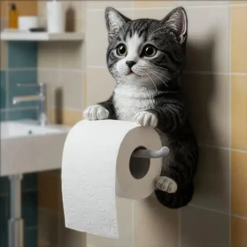 Praktisk veggmontert toalettrullholder med sjarmerende kattedesign, ideell for badet.