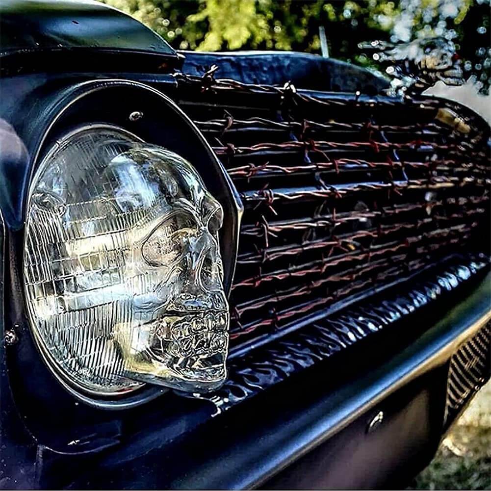 Styling deksel med hodeskalle-design. Forvandle bilens frontlys; unikt tilbehør for bil, motorsykkel, hotrod.