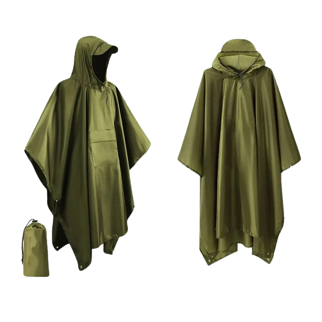 Vanntett regnponcho unisex til fotturer, beskytter mot regn. Essensielt turutstyr for friluftsliv og camping.