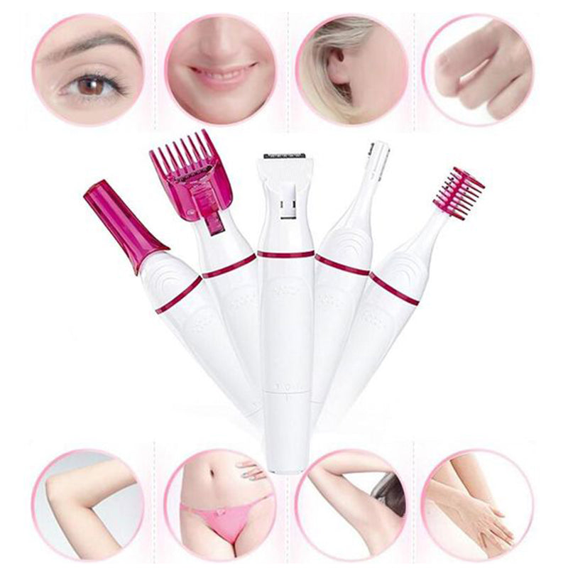 En allsidig 5-i-1 epilator som er oppladbar og vanntett. Perfekt for skånsom og effektiv unisex hårfjerning.