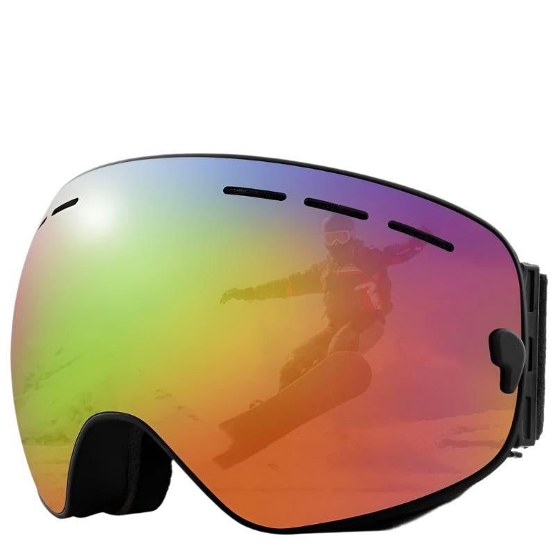 Skiløper med sorte unisex antidugg skibriller for ski og snøsport, optimal UV-beskyttelse i fjellet.