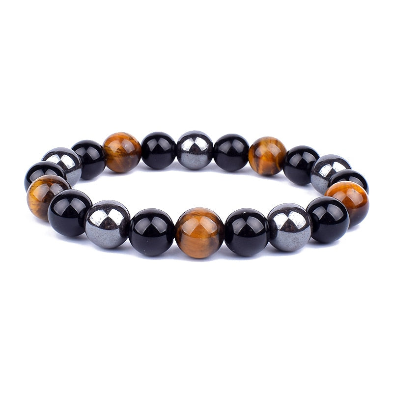 Unisex armbånd: Obsidian, tigerøye, hematitt naturstein. Beskyttelse, indre ro, stressreduksjon.