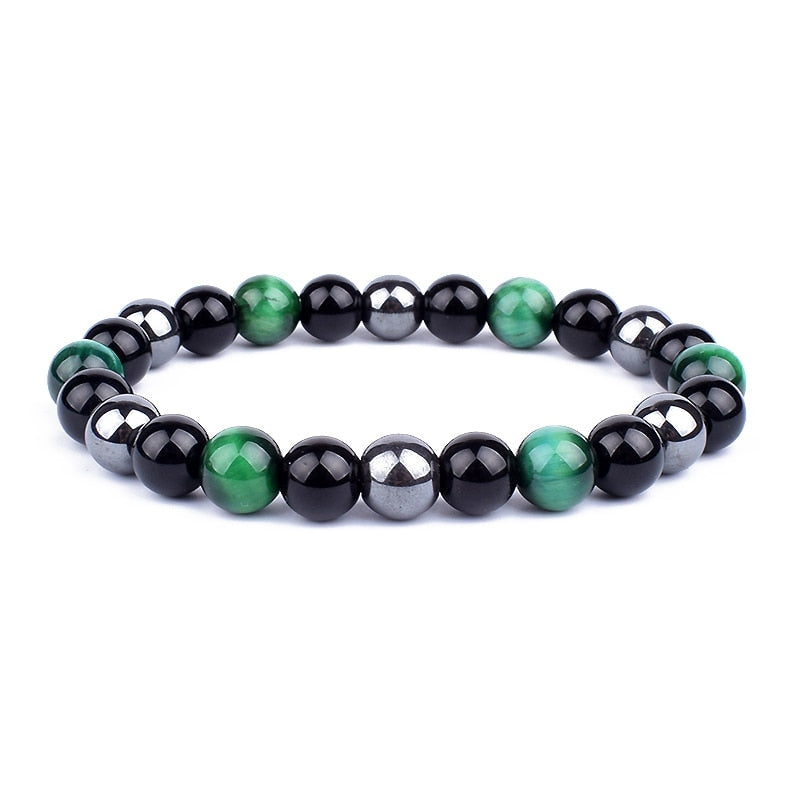 Stilrent unisex natursteinsarmbånd: obsidian, tigerøye, hematitt. Ideell gave for velvære, indre ro.