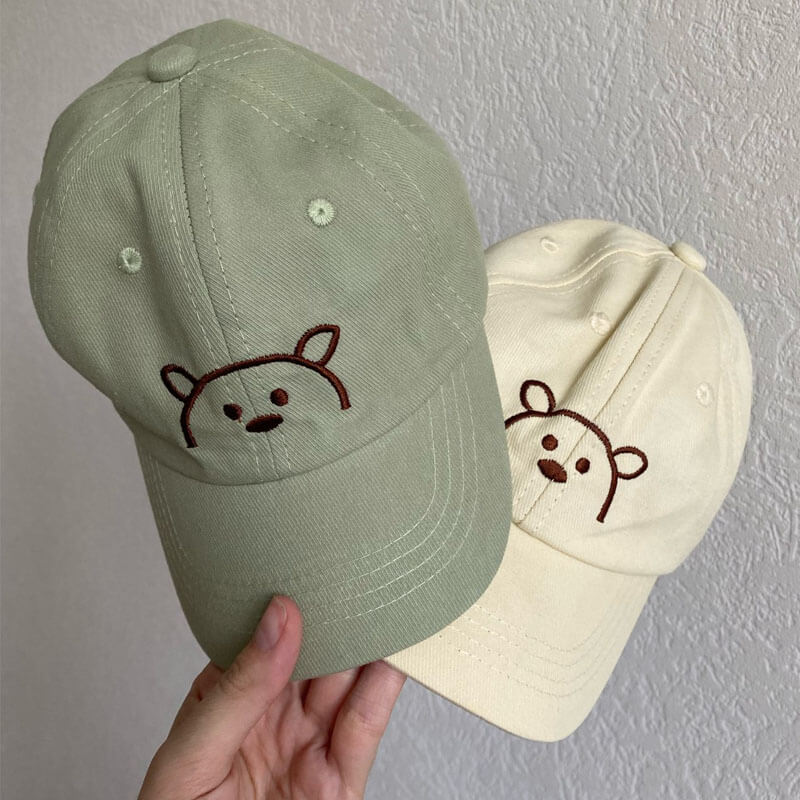Unisex babylue med søt tegneseriebjørn, UV-beskyttende solhatt.