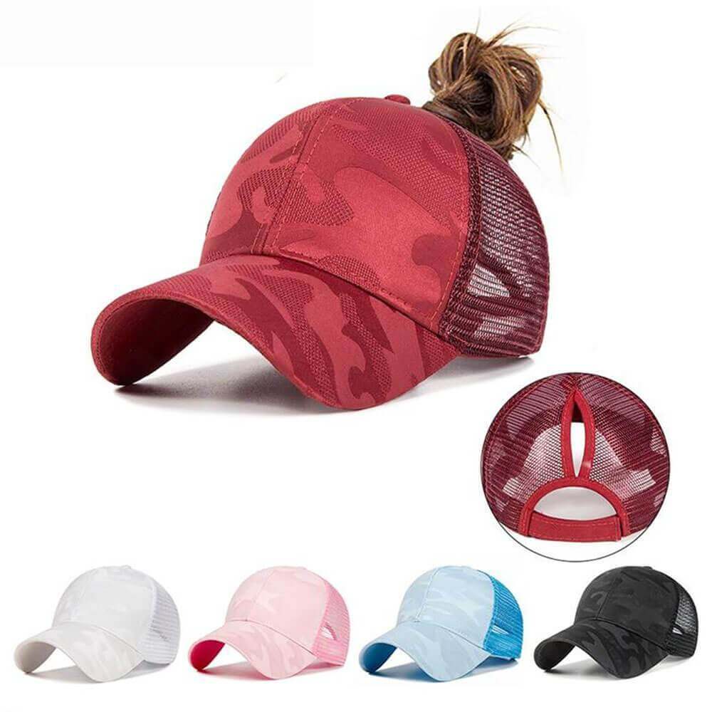 Stilig unisex baseballcaps i bomull med hestehaleåpning. Justerbar, praktisk sportscaps for sol og sommer.