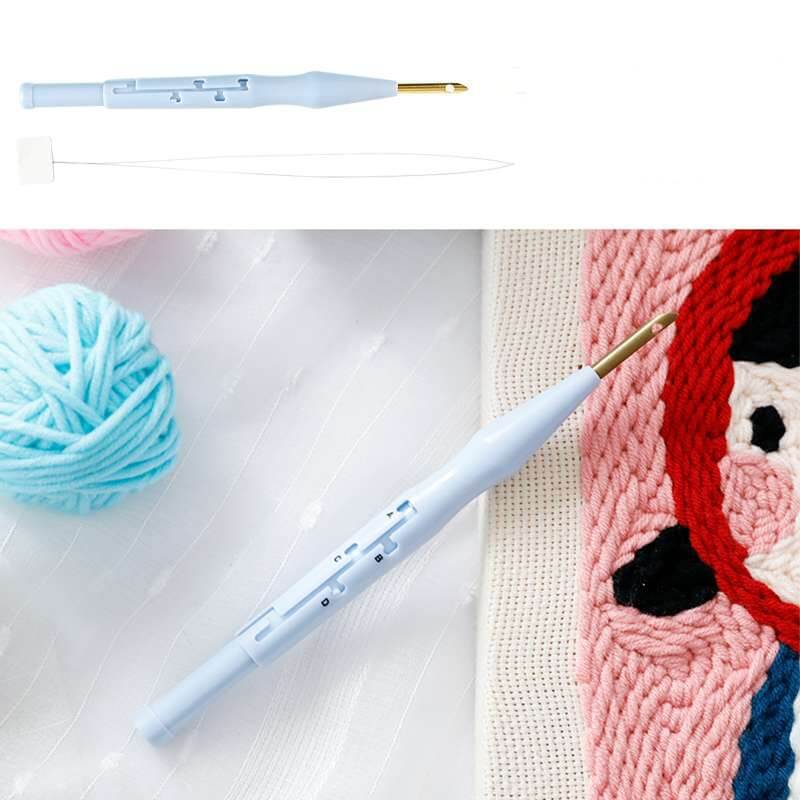 Sett med punch nåler i forskjellige størrelser for variert broderi og ulike garnvalg.