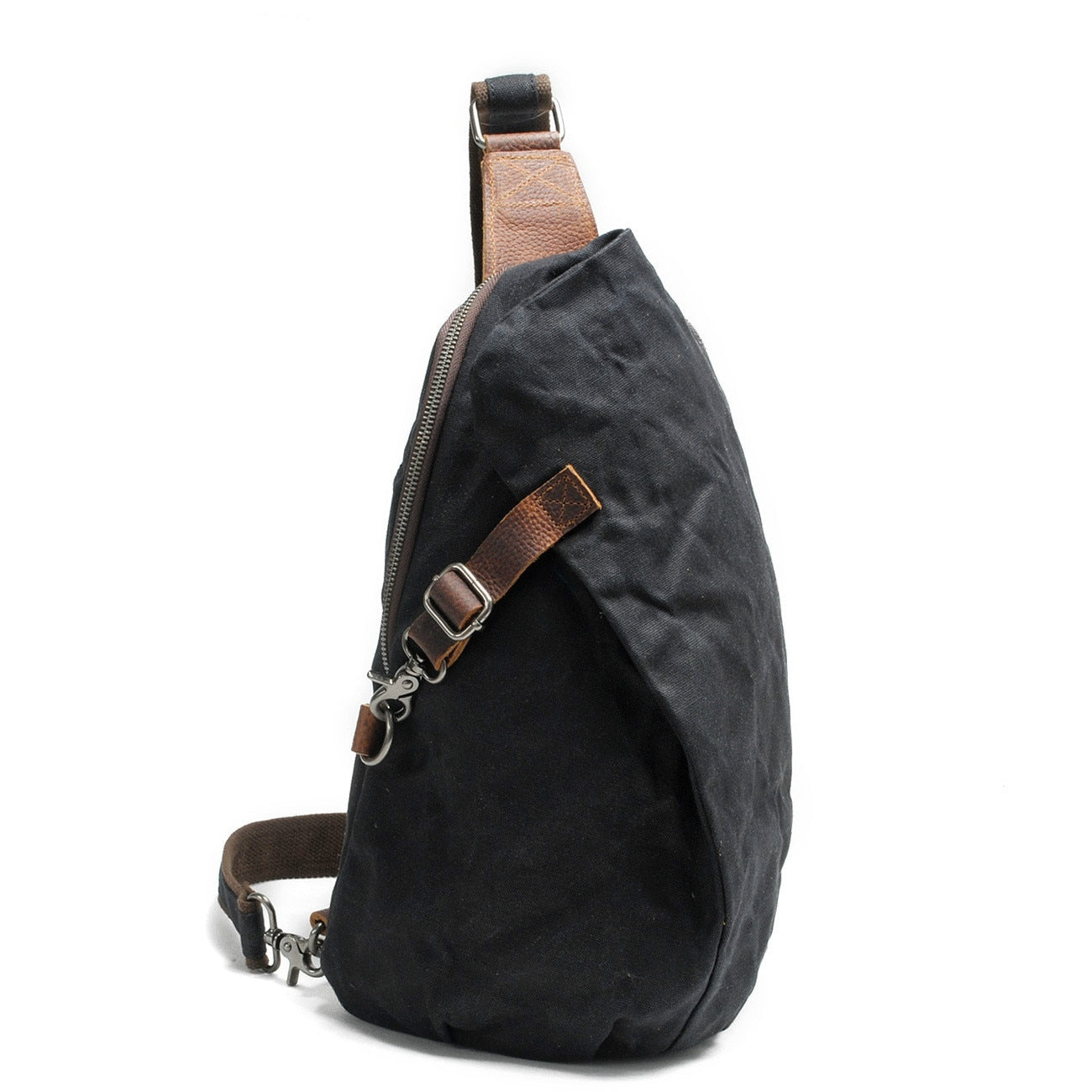 Unisex crossbody-veske i svart, vanntett lerret. Ideell hverdagsveske med sikker oppbevaring.