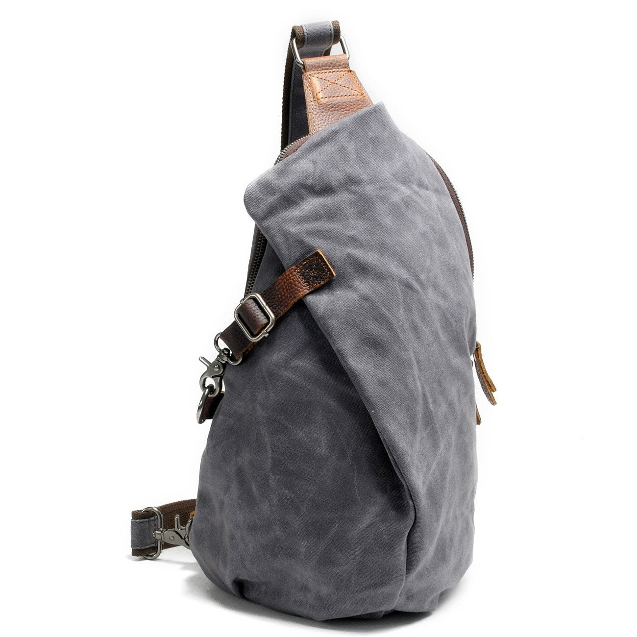 Grå unisex skulderveske, tyverisikker og allsidig. Perfekt brystveske for reise og hverdag.