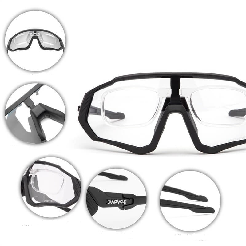 Fotokromatisk sportsbrille for menn og kvinner. Med UV-beskyttelse og antidugg-teknologi.