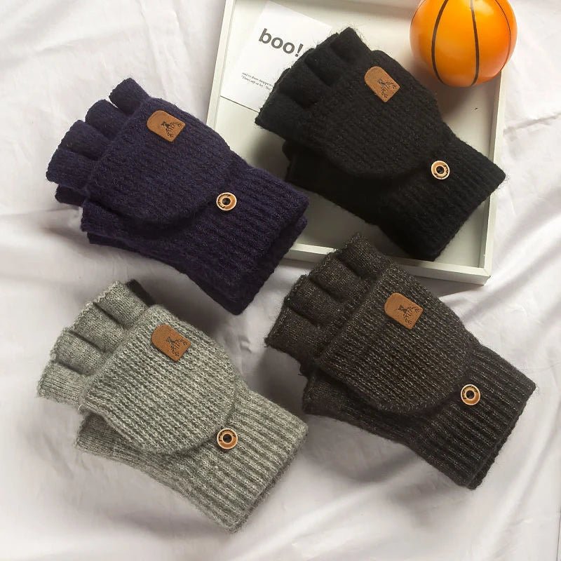 Varme unisex halvfingerhansker med strikket komfort. Innebygd berøringsskjermfunksjon gjør dem ideelle for kalde vinterdager.