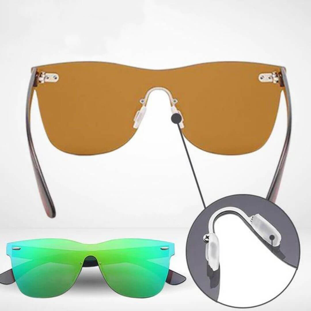 Beskytt øynene med stil! Unisex Infinity solbriller, fargede UV400 linser og elegant rammeløs design.