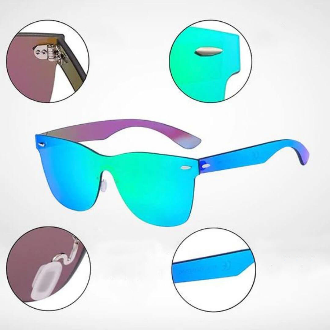 Fargede Infinity solbriller med UV400. Unisex rammeløs design. Mote og beskyttelse i ett.