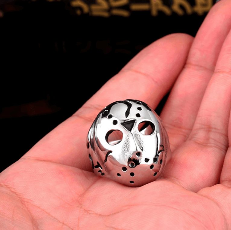 Jason Maske ring, perfekt Halloween tilbehør. Unisex skrekk smykke i rustfritt stål.