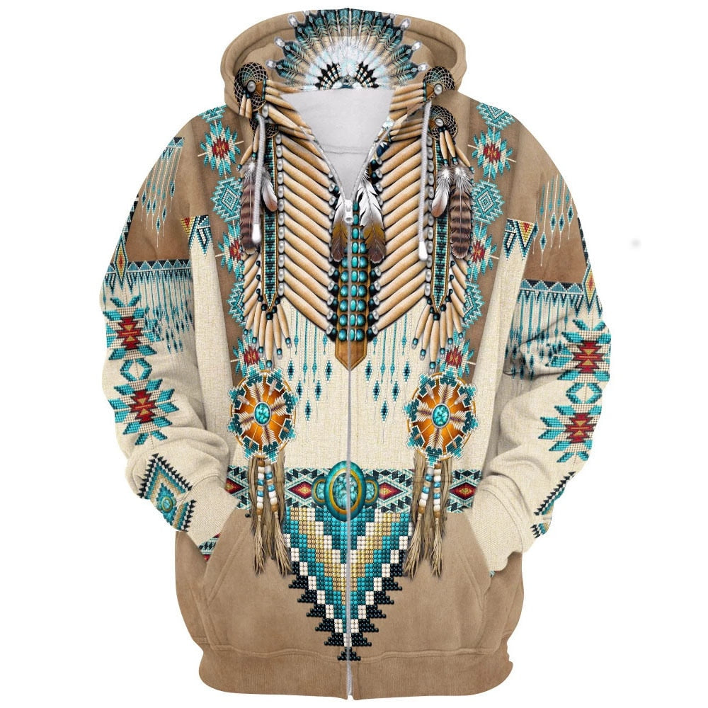 Unisex hettegenser med livlig 3D tribal-trykk, perfekt for fritidsklær
