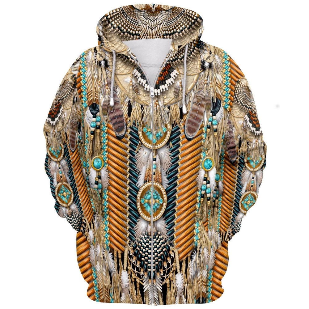 Hettegenser dame/herre: Utstikkende tribal-trykk i 3D for en spesiell look