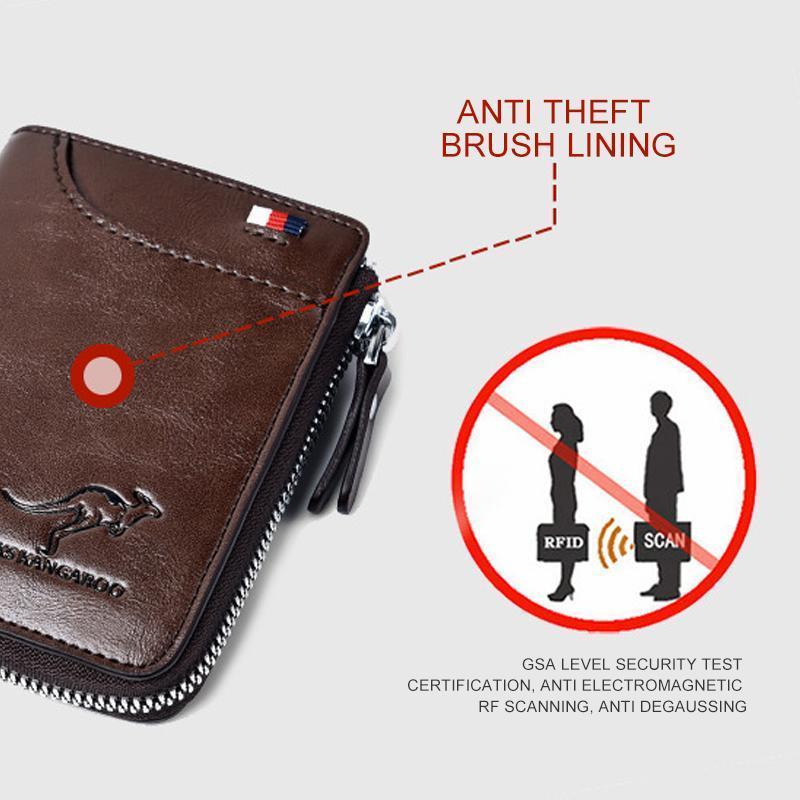 Elegant svart PU-lær lommebok med RFID-beskyttelse. Kompakt kortholder design, passer for menn og kvinner.