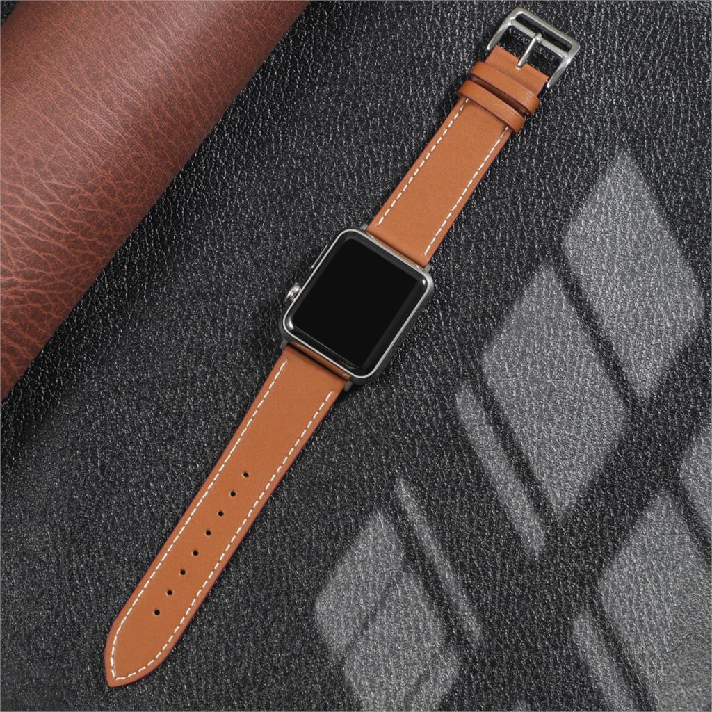 Brunt unisex kunstlærarmbånd, passer til Apple Watch, luksuriøst klokkearmbånd