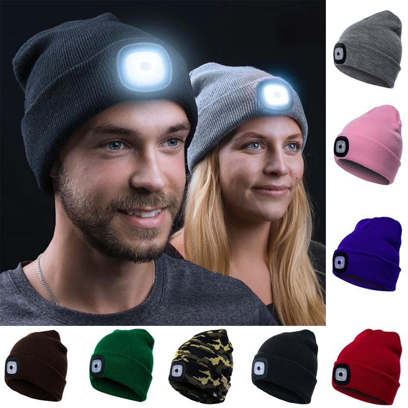 Varm unisex strikkelue med innebygd, avtakbar LED hodelykt. Perfekt for vinter og mørke.