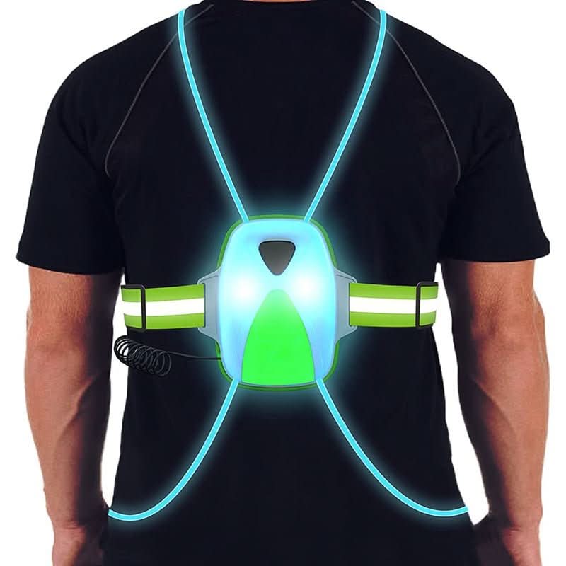 Unisex LED sikkerhetsvest, justerbar, USB oppladbar for optimal synlighet under løping og sykling.