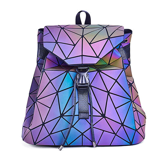 Unisex lysende geometrisk ryggsekk. Trendy, reflekterende bag for hverdagsbruk og studenter.