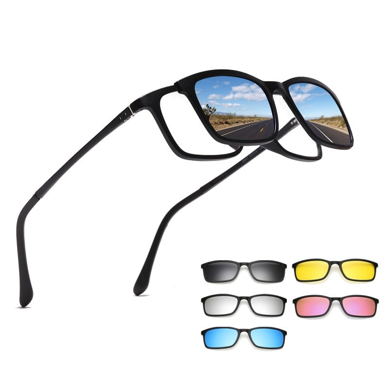 Unisex magnetiske clip-on solbriller med polariserte UV400 glass for øyebeskyttelse.