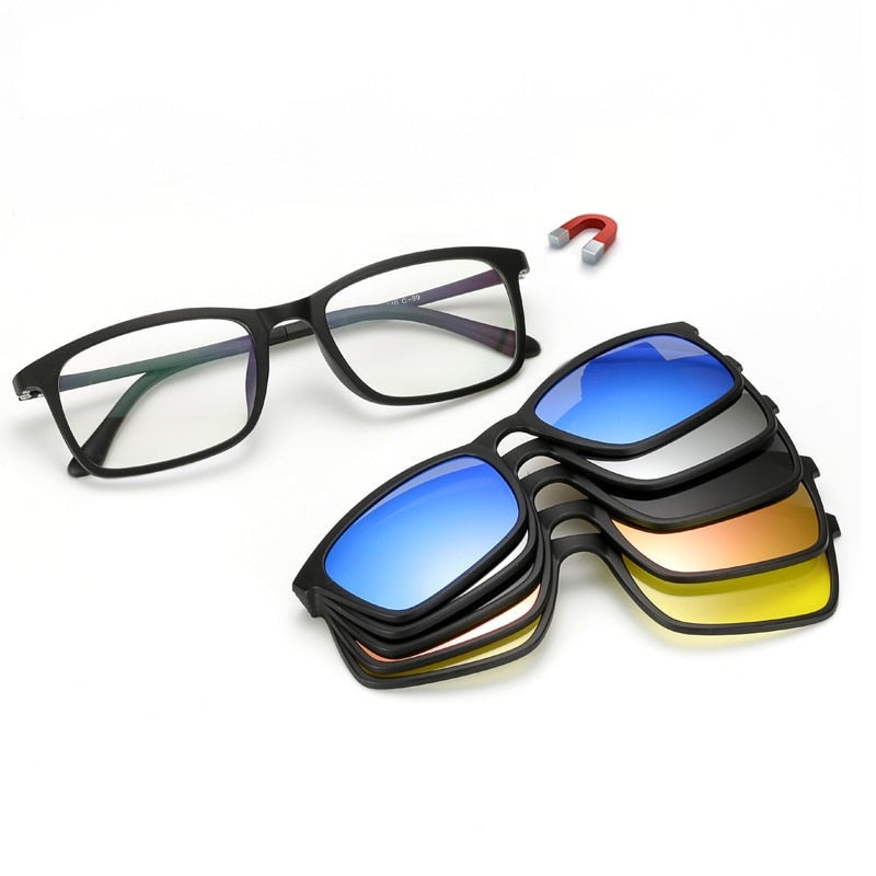 Moderne unisex magnetiske clip-on solbriller; stilig motetilbehør med UV400 polarisert glass.