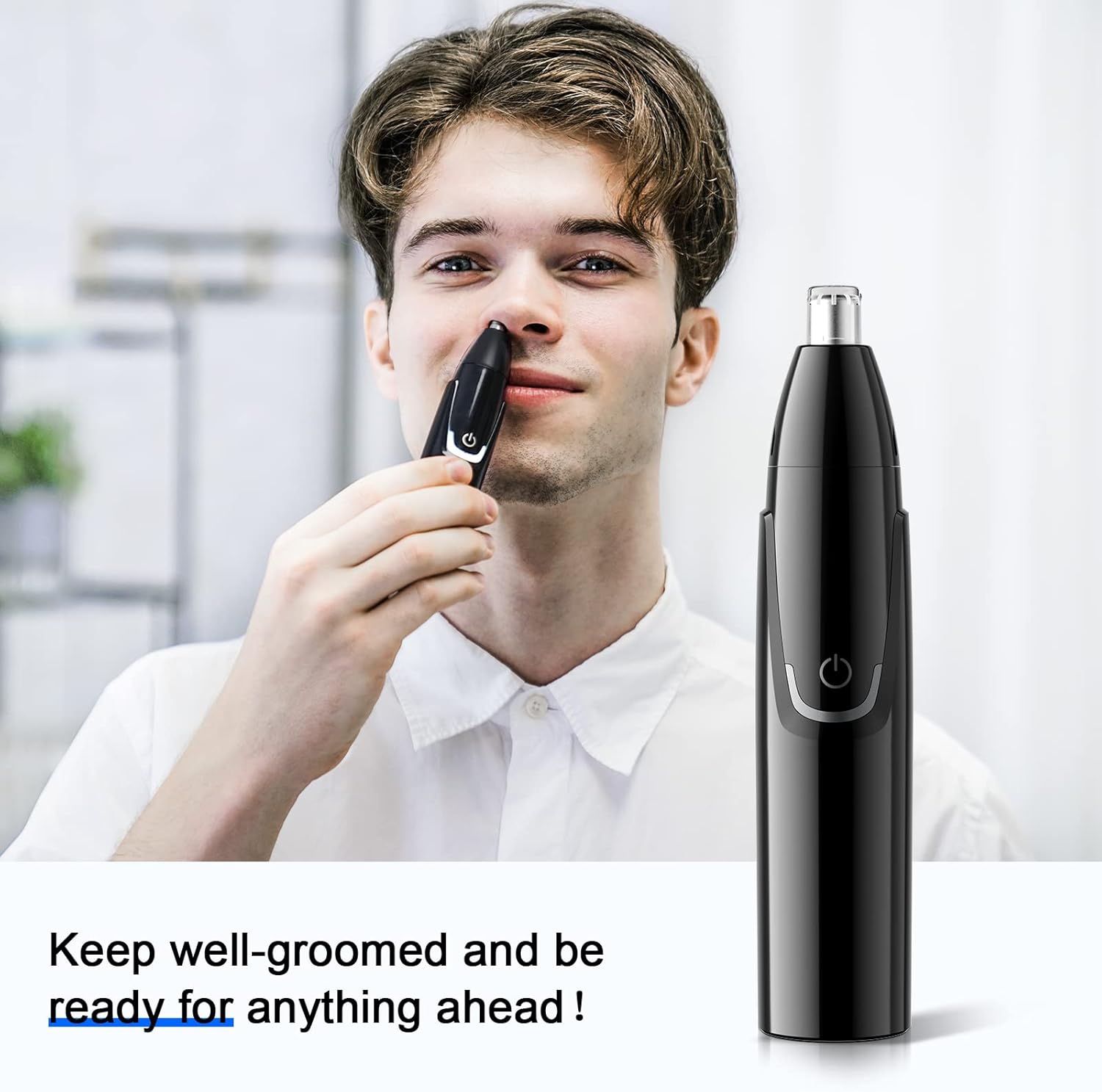 Bærbar, oppladbar nese- og øretrimmer. Perfekt for skånsom fjerning av ansiktshår og daglig personlig pleie.