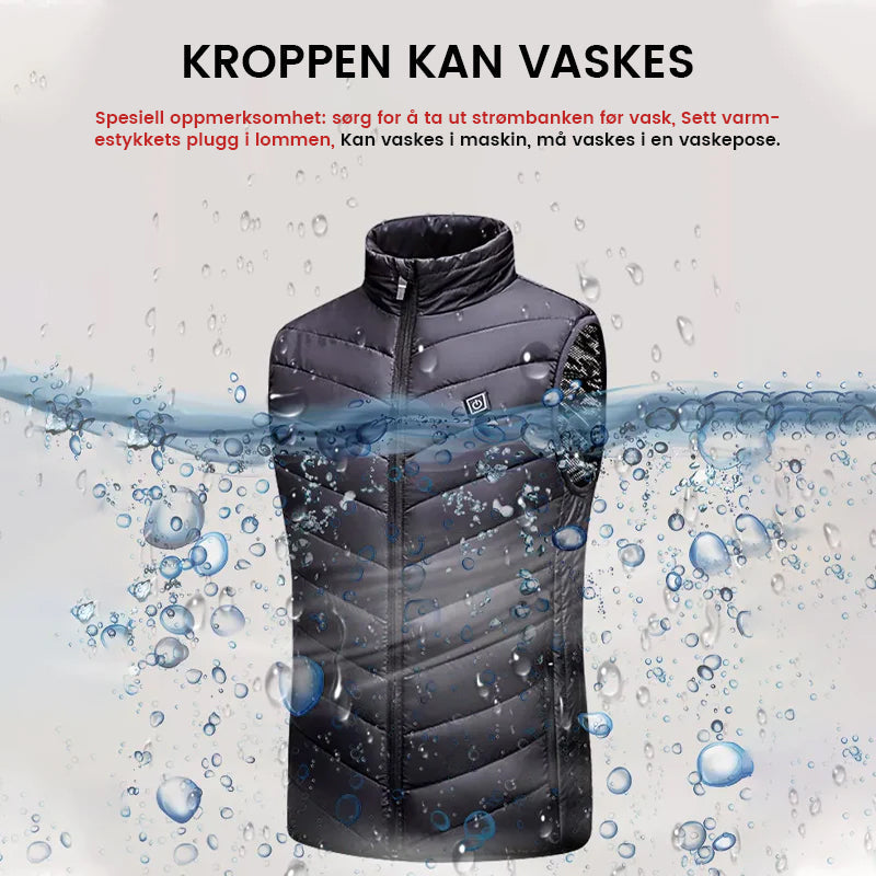 Oppvarmet vest i unisex design, holder deg varm i vinterkulden.