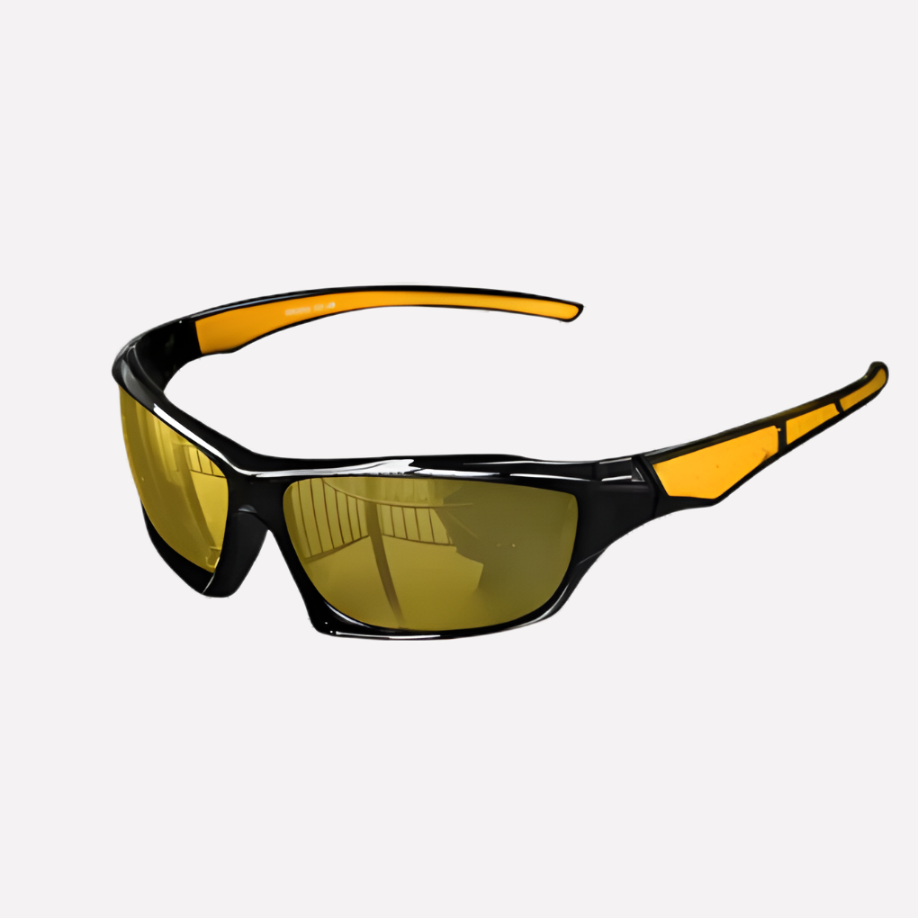 Løper med unisex sports solbriller. Polariserte glass og UV400 beskyttelse for øyehelse under løping og tur.