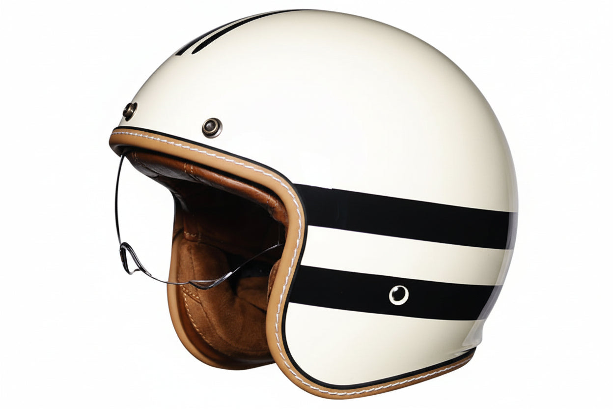 Unisex retro åpen motorsykkelhjelm i matt svart, for stil og ECE/DOT-sertifisert sikkerhet. Komfortabel.