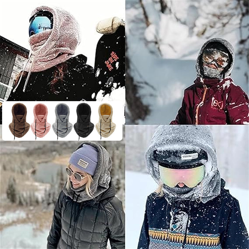 Vinterutstyr: Unisex skimaske med hette i myk sherpa for kuldebeskyttelse.