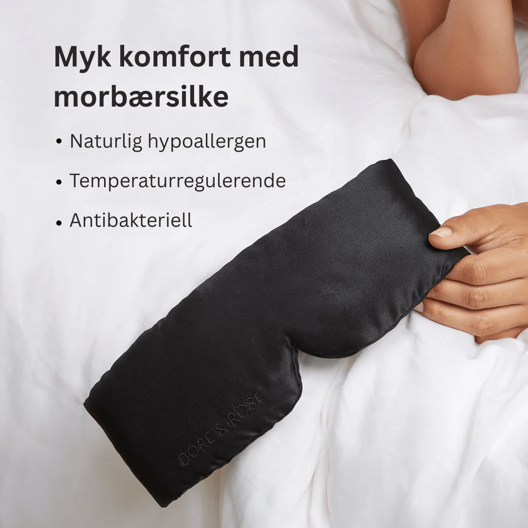 Silke sovemaske som bidrar til hudpleie, reduserer puffiness og mørke ringer.