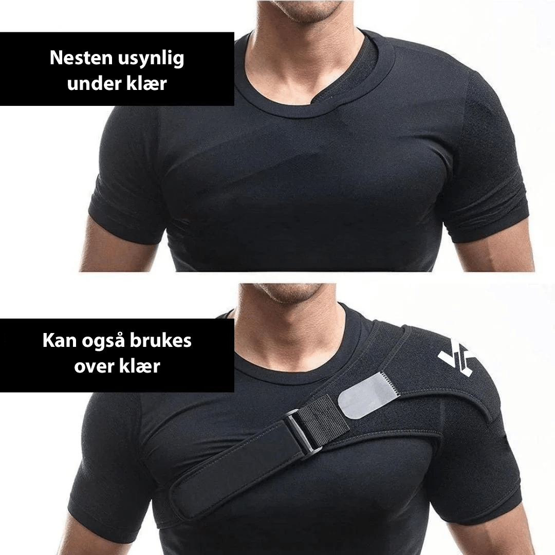 Justerbar skulderstøtte unisex for smertelindring, sport og fysioterapi. Gir kompresjon og stabilitet.