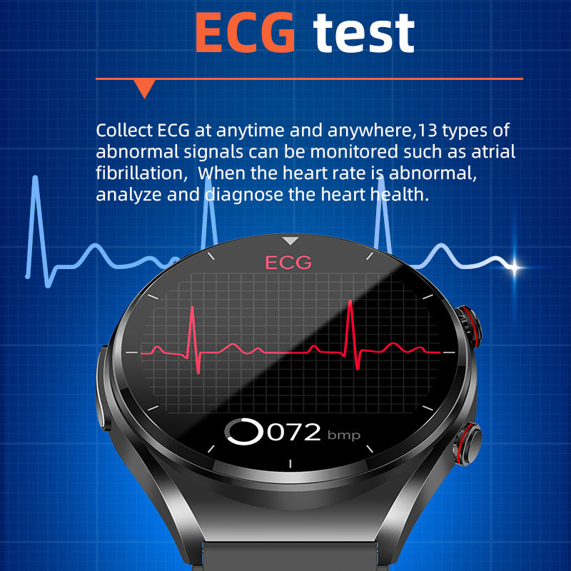 Sporty smartklokke for menn og kvinner med EKG, blodsukker, puls og skritteller. Vanntett.