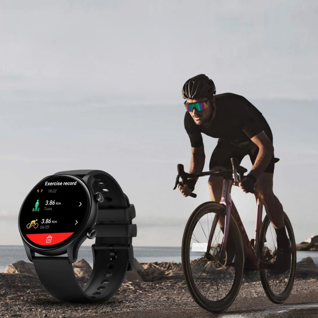 Sporty svart smartklokke med HD-skjerm for taleanrop. Unisex aktivitetsmåler ideell for et aktivt liv.